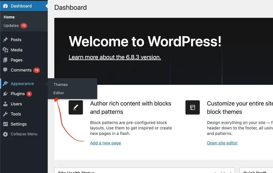 footer editor in WordPress