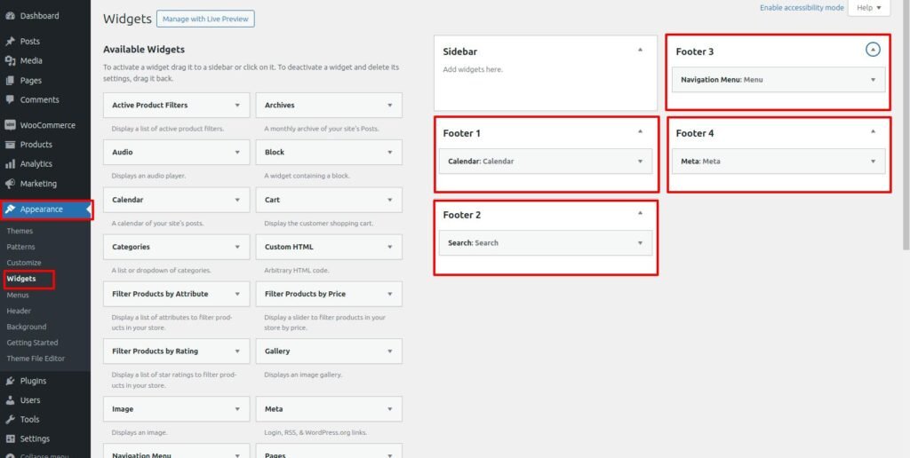  footer editor in WordPress