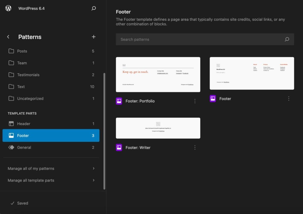  footer editor in WordPress